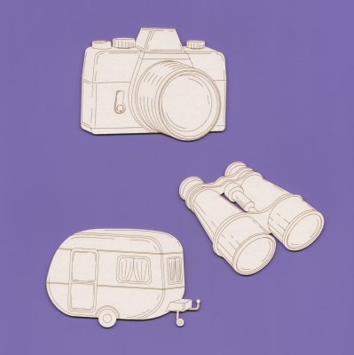 1554 Tekturka - zestaw Biwak ,Obóz - Aparat, Przyczepka, Lornetka - G12   (1) (1)