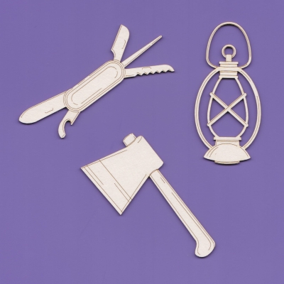 1556 Tekturka - zestaw Biwak ,Obóz - Lampa, Scyzoryk, Siekierka - G12  