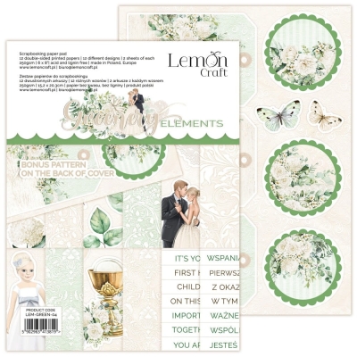Greenery Elements - Elementy do wycinania - Bloczek papierów do scrapbookingu 15.2x20.3cm - Lemoncraft