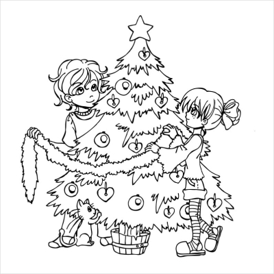 Stempel - Moly i Olly ubierają choinkę